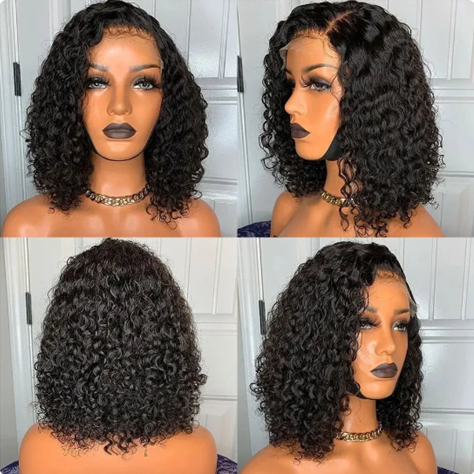 13X4 Short Bob Wig Kinky Curly HD Transparent Frontal Pre Plucked Cheap Remy Glueless Human Hair Wig 8-16Inches Afro Jerry Curl