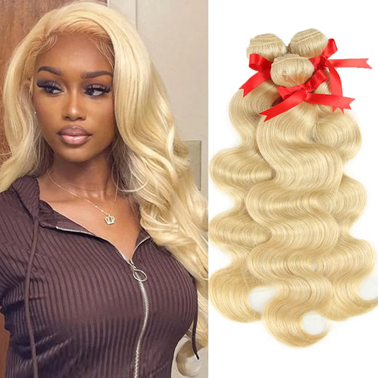 Sleek 613 Blonde Human Hair Bundles 26 Inch Body Wave Bundles Brazilian Hair Weaving Single Bundles Straight Hair Extensions