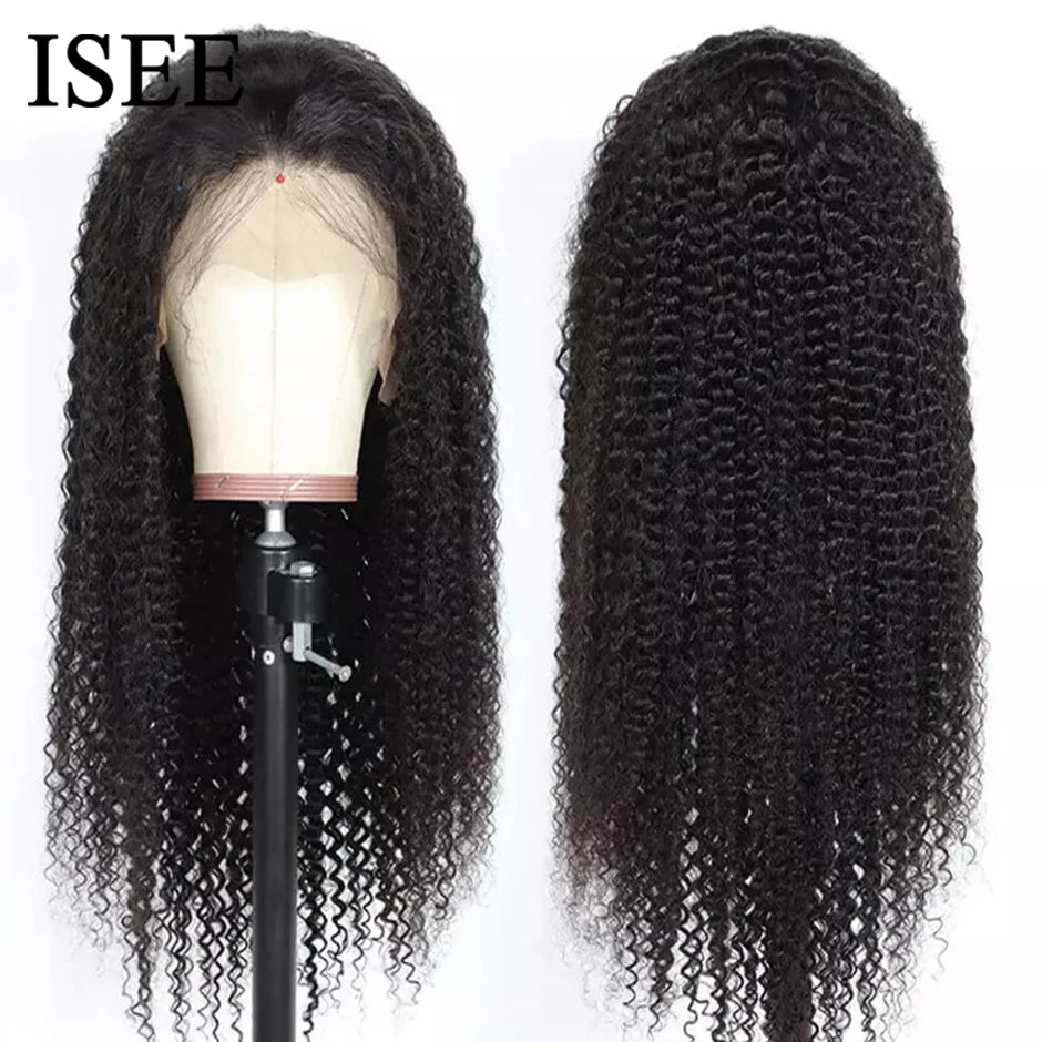 ISEE HAIR Mongolian Kinky Curly Human Hair Wig Deep Curly Lace Front Wigs For Women Kinky Curly Lace Closure Wig Natural Hair