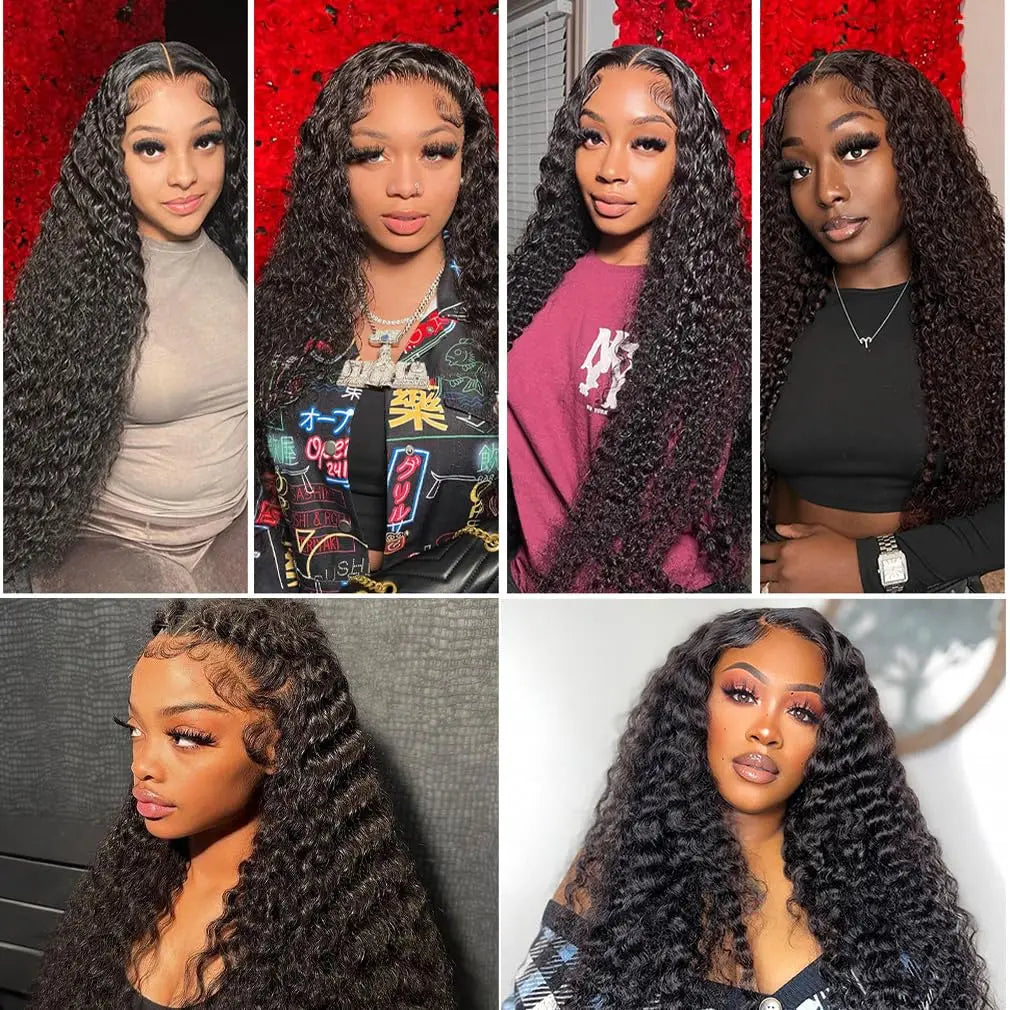 30 38 40 Inches Deep Wave Bundles with Frontal 13x4 HD Lace Brazilian Remy Hair Bundles for Black Women Lace Closure Bundles