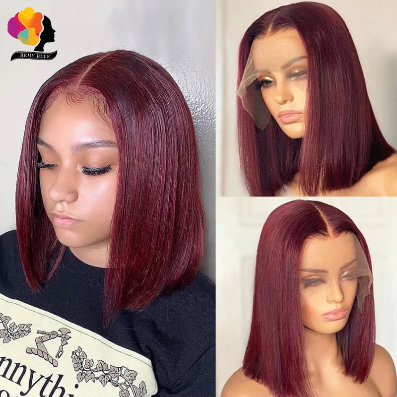 Peruvian Burgundy Straight Lace Front Wig 99J Red Bob Wig Lace Front Human Hair Wigs for Women Blonde Colored Human Hair Wigs