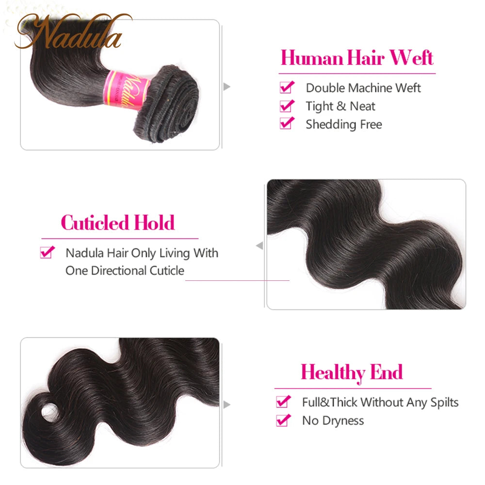 Nadula Hair Indian Body Wave Hair Weaves 100% Human Hair Products Remy Hair Extensions Natural Color Can Mix Bundles