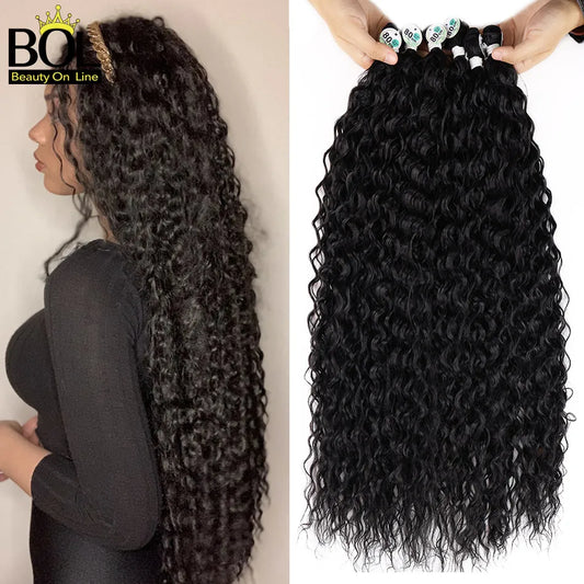 BOL Curly Synthetic Hair Bundles Organic Hair Extensions 32 Inch Ombre Blonde Fake Hair For Women Heat Resistant Water Wave