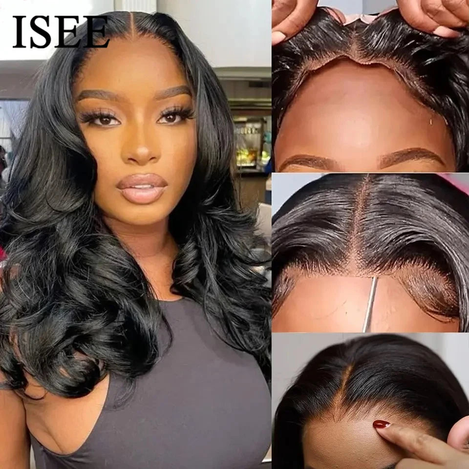 Wear Go Glueless Wig ISEE Hair Body Wave Human Hair Wigs Pre Cut PrePlucked Curly Lace Front Human Hair Wig Brazilian Remy Hair