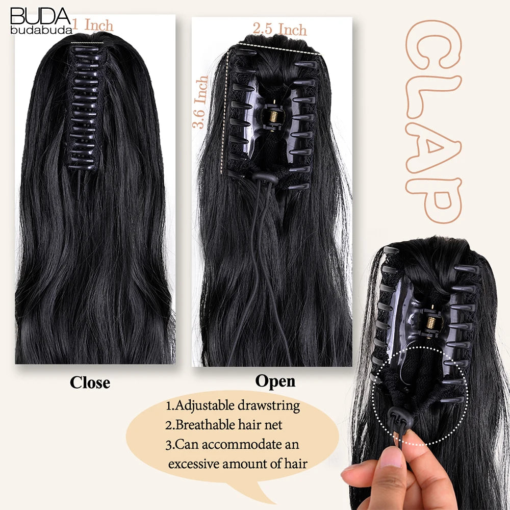 Synthetic Long Wavy Ponytails Extension Hair Claw Clip On Ponytail Hair Extension For Women Pony Tail Hairpiece Curly Style BUDA