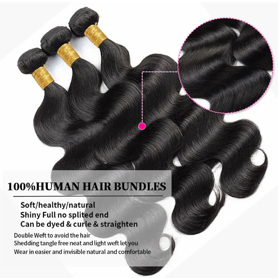 12A Body Wave Bundles 1/3/4 Bundles Deal 100% Raw Human Hair Extensions Peruvian Hair Weaving Natural Black Virgin Hair 30 Inch