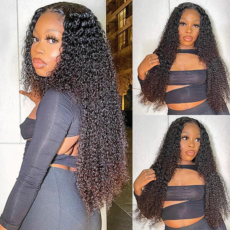 ISEE Hair Wear And Go Wigs Pre Cut PrePlucked HD Lace Front Glueless Kinky Curly Wigs Human Hair Deep Curly Wigs Ready To Wear