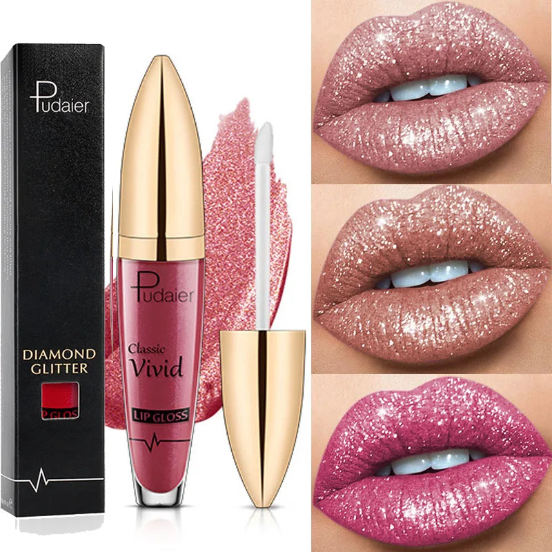 Diamond Shimmer Pearlescent Lip Gloss Waterproof Long Lasting Non-stick Cup Matte Glitter Liquid Lipstick Lip Glaze Lips Make Up