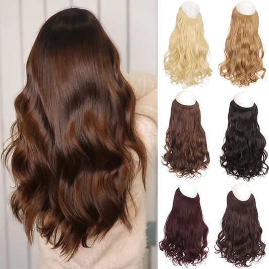 No Clip in Halo Hair Extension Synthetic Natural Hair Extensions Fish Line Blonde One Piece False Hairpiece Fake Hair Piece