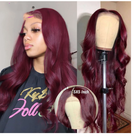 European And American New Wine Red Mid-length Curly Hair